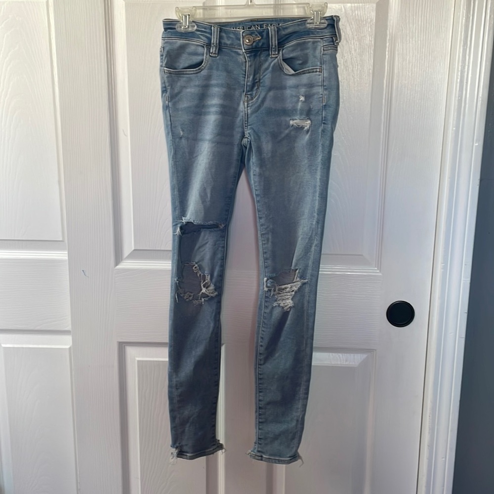 American Eagle Skinny Distressed Jeans Light Wash